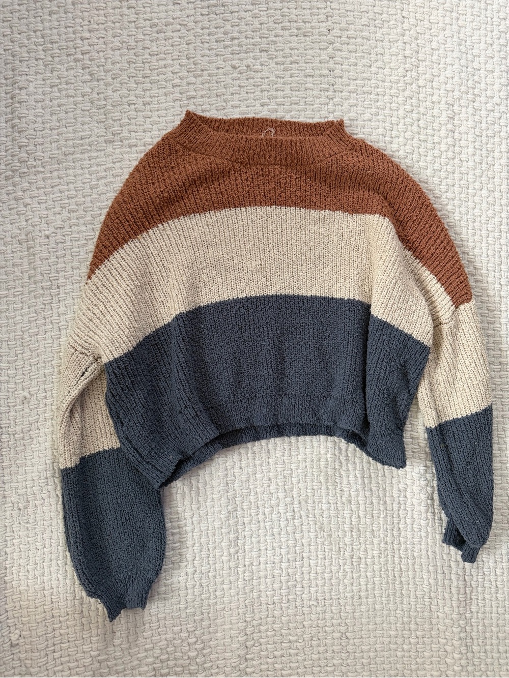 debut Colorblock Cropped Crewneck Sweater - Brown, Cream & Blue